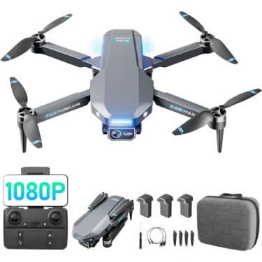 Imagem de Drone com motor sem escovas com câmera dupla para crianças, drone de vídeo RC FPV de longo alcance com posicionamento óptico, transmissão de 2,4 G, lente ajustável 110°FOV 90°, 3 baterias, iniciantes
