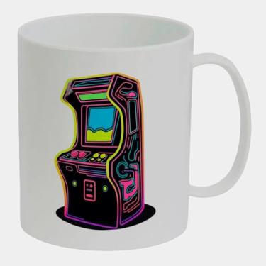 Imagem de Caneca Branca de Polímero 325ml - FLIPERAMA RETROWAVE NEON