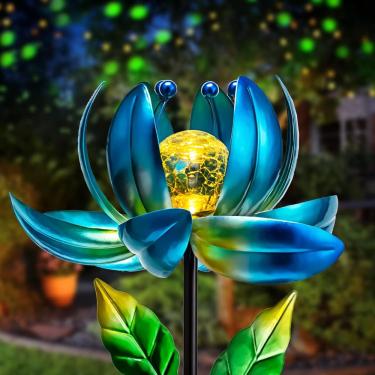 Imagem de Luzes solares de jardim aiiny Metal Flower com bola de cristal LED
