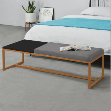 Imagem de Calçadeira Recamier Londres 195cm Industrial Bronze Suede Cinza Tampo Quadrado mdf Preto - Ahz Móveis