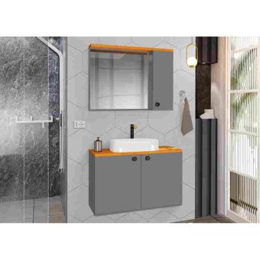 Imagem de Conjunto Para Banheiro Gabinete Suspenso com Cuba e Espelheira Madri Cinza com Nature - Rede Móveis