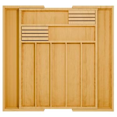 Imagem de SUPER ECO Organizador de gaveta de cozinha de bambu – Organizador de utensílios e bandeja de talheres expansível de bambu – Organizador de divisórias de gaveta de madeira ajustável para talheres,