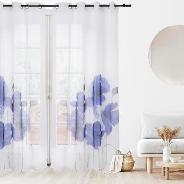 Imagem de Safdie & Co. Cortina transparente 1 painel de 84 polegadas de comprimento. Cortina de janela Cortina de porta de pátio. Cortinas para Ventanas. Cortina azul e branca