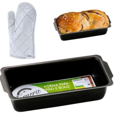 Imagem de Forma Pão Retangular Média Antiaderente 1,3L + Luva Térmica - Marcolar