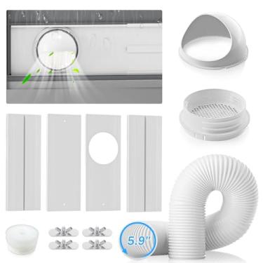Imagem de YJHome Kit de ventilação de janela CA portátil com mangueira de escape de 15 cm e acoplador universal, kit de vedação de janela de ar condicionado com placas, capa de chuva atualizada, kit de janela