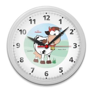 Imagem de Relógio de Parede Redondo Ômega Branco Vaca Plashome Sala Cozinha e Es