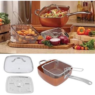 Imagem de Super kit Profissional Panela Titânio Com Cesto Frigideira Fritadeira 