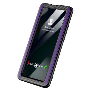 Imagem de HAO RIYLN Capa de couro para Samsung Galaxy S25 Ultra/S25 Plus/S25, capa de janela flip de hibernação inteligente, proteção total, capa antiqueda, roxa, S25plus