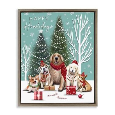 Imagem de Stupell Industries Arte de parede festive Winter Dogs Scene Brown Framed Floater Canvas Design por Elizabeth Tyndall, 25 x 31