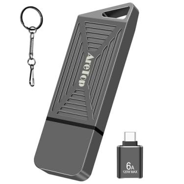 Imagem de AreTop Flash Drive USB 3.2 Gen 1 de 256 GB com adaptador USB C, pen drive de memória de alta velocidade com orifício para chaveiro para armazenamento e transferência de dados, cinza