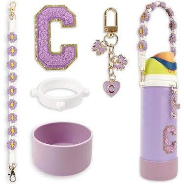 Imagem de Conjunto de monograma fofo de bota de silicone compatível com garrafa de água Owala 680 g - Acessórios perfeitos para Owala Tumbler, Owala Free Sip, Pink Owala, Black Owala, copo de café owala (roxo