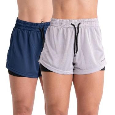 Imagem de 2 Shorts Academia Duplo Feminino Com Bolso Dryfit Bermuda Para Treino 