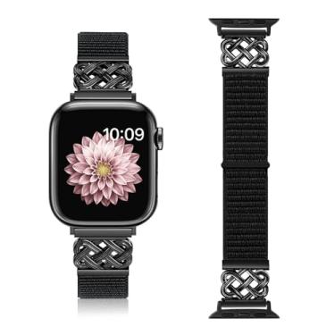 Imagem de Chinber Pulseiras de nylon compatíveis com Apple Watch séries 10, 9, 8, 7, 6, 5, 4 e 3 de 38 mm, 40 mm, 40 mm, 41 mm, 42 mm, 45 mm, 46 mm, 49 mm, SE, Ultra 2 1, Preto escuro, 44mm/45mm/46mm/49mm/42mm