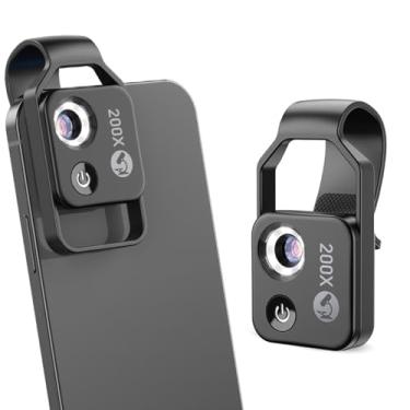Imagem de FLEXMAN Microscópio de bolso para telefone 200X com lente CPL, acessórios de câmera de microscópio digital portátil recarregável por USB com clipe de telefone universal para smartphones, jardineiros
