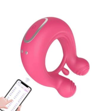 Imagem de Anel Peniano Com Estimulador Por Aplicativo 9 Vibrações Toque Aveludado Silicone Macio [PINK]