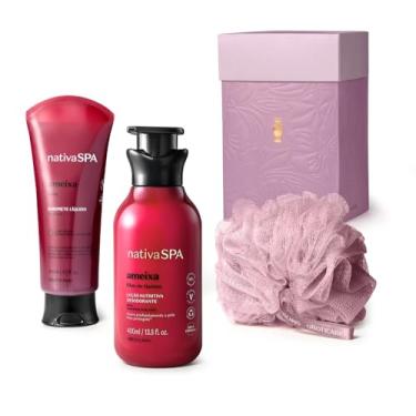Imagem de Kit Nativa Spa Ameixa: Esponja Para Banho, Sabonete Líquido 200ml e Loção 400ml