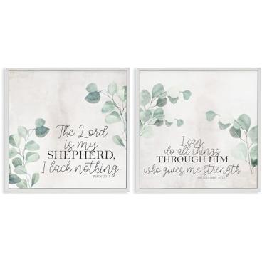 Imagem de Stupell Industries Conjunto de arte giclée emoldurado branco com escrituras espirituais com eucalipto por Kim Allen, 43 x 43 cm