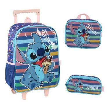 Imagem de Kit Mochila Rodinhas Alça Costas Lancheira E Estojo Stitch - Luxcel, A