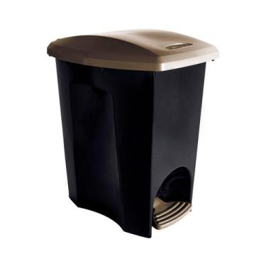 Imagem de Lixeira de Plástico com Pedal Plasútil Ecoblack Preta e Dourada 7L, UN