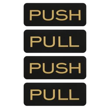 Imagem de PATIKIL 2 conjuntos de adesivos de porta push-pull, placa de sinalização de empurrar e puxar de 5 x 12 cm, autoadesivo vertical acrílico para portas, janelas de vidro, lojas, retângulo, preto dourado