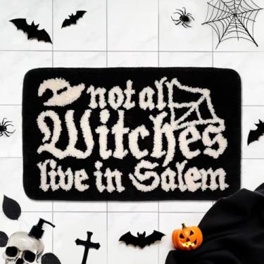 Imagem de QIONG MENG Tapete de Halloween Not All Witches Live in Salem Tapete de banheiro gótico teia de aranha decorativo tapete de banheiro assustador tapetes de 43 x 68 centímetros para banheira, casa, sala