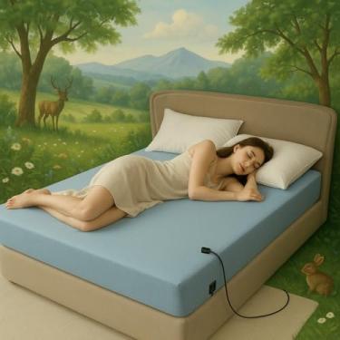 Imagem de JiaPoem Lençóis De Aterramento - 90% Algodão Orgânico E 10% Fibra Prata Condutora, Lençol Aterrado Com Bolso Profundo Cordão Conexão Para Sono Tranquilo Equilíbrio Corporal (Azul, King Size)