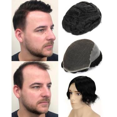 Imagem de BEEOS Peruca Masculina Skinlike Real Hd Lace Q6 Base, 20X25 Cm Na Frente Com Pele Fina Atrás E Laterais, Aplique De Cabelo Masculino, Densidade 130%, #1, Preto Azeviche