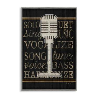 Imagem de Stupell Industries Microfone Music Motif Gray Framed Giclee Art Design por Jennifer Pugh, 20 x 30