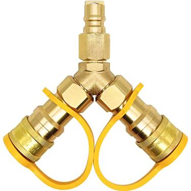 Imagem de 3/8 inch Natural Gas Y Splitter, Low Pressure Propane NAT Gas Quick Connect/Disconnect Separator Adapter suitable for Weber Gas Grill, Pizza Oven, Patio Heater/Fire Pit, RV, Generator