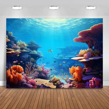 Imagem de Pano de fundo de mundo subaquático colorido de 3 x 2,4 m, recifes de corais, peixes tópicos, fundo do mar, terra das maravilhas raio solar, oceano, fotografia para chá de bebê, decoração de festa de