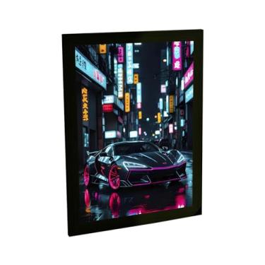 Imagem de Quadro Decorativo Carro Futurista Rodas Rosa Cidade Cyberpunk Decoração Poster Quarto Sala