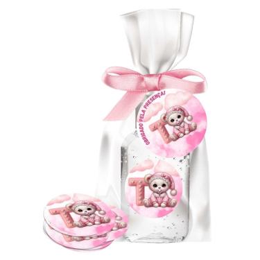 Imagem de kit 25 Lembrancinhas Alcool Gel Ursinha Rosa Maternidade e Chá De Bebê	