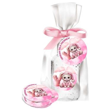 Imagem de kit 25 Lembrancinhas Alcool Gel Ursinha Rosa Maternidade e Chá De Bebê	