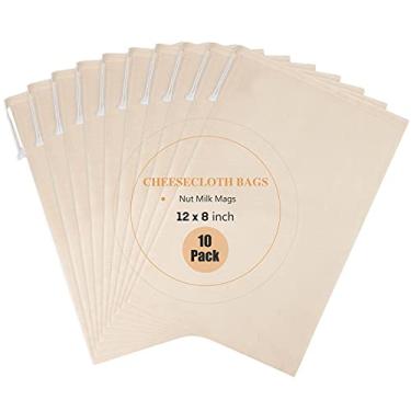 Imagem de Chielor 10 Pack Nut Milk Bag, 8‘’ x 12‘’ Fine Mesh Grade Reusable Cheesecloth Bags Strainers, Unbleached Organic Cotton Filter Bags for Almond Milk, Juices, ColdBrew, Cheese, Tea, Yogurt, Coffee
