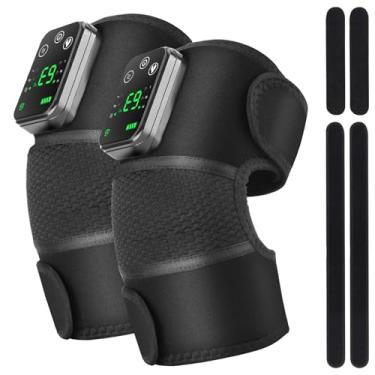 Imagem de ROHVEMJ 2 massajadores de joelho sem fio para alívio da dor, massageador de joelho aquecido com 3 níveis de aquecimento, 3 vibrações embutidas, bateria de 4000 mAh, almofada de aquecimento de joelho