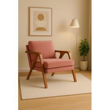 Imagem de Poltrona Estofada Mona Veludo Decorativa Luxo Pés De Madeira Maciça (ROSA)