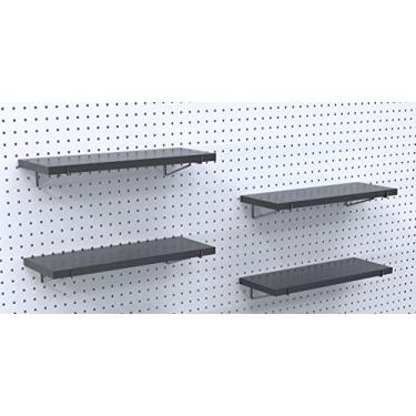 Imagem de KINOMI Prateleiras resistentes de Pegboard, conjunto econômico de 8 suportes de prateleira de quadro de pegador e 4 pacotes de prateleiras para garagem, casa, jardim, galpão de ferramentas (preto)