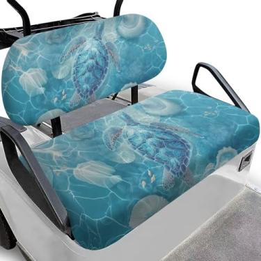 Imagem de Bulopur Capa de toalha de assento de carrinho de golfe tartaruga marinha azul antiderrapante capa de assento frontal para carrinho de golfe universal compatível com EZGO & Club Car acessórios