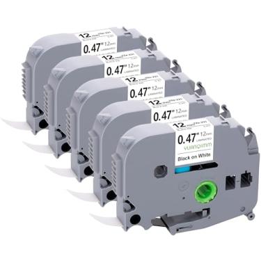 Imagem de Refil para etiquetadora 1,27 cm preto sobre branco compatível com fita adesiva Brother P-Touch TZe TZ 12 mm 0,47 branco laminado, para impressora PT PTD410 PTD210 D210 D220 H110 D410 P710BT, pacote