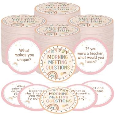 Imagem de 50 peças de cartões de perguntas Boho Morning Meeting Chips, 1ª 2ª 3ª 4ª e 5ª série que o professor deve ter, cartões de conversa para pré-escola, jardim de infância, autismo, atividades essenciais