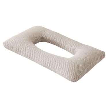 Imagem de Fenteer Travesseiro de dormir lateral para pescoço e cabeça, suporte para orifícios de orelha, protetor auricular para usar fone de ouvido, Bege