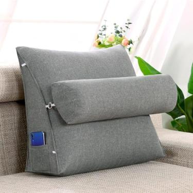 Imagem de Almofada De Leitura Ajustável,almofadas Lombares Triangulares Cunhas De Cama,almofada De Cintura De Sofá,com Almofada Redonda,usada Para Cama,sofá,l, Fog Gray, 60 * 50 * 20cm (with round pillow)