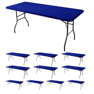 Imagem de Enjoyidea Toalha de mesa ajustada para mesas retangulares de 2,3 m - pacote com 10 capas de mesa elásticas para piquenique ao ar livre azul real - toalhas de mesa dobráveis elásticas de elastano para