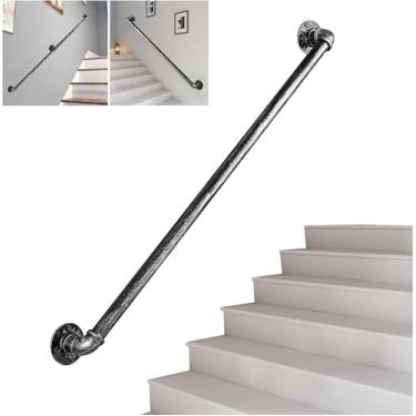 Imagem de Corrimão De Ferro Forjado Corrimão Para Escada | Kit De Corrimão De Escada De Montagem Na Parede Para Interior E Exterior | Balaustrada De Parede Suporte De Trilho De Pé Bar Ja, 11ft/3.3m