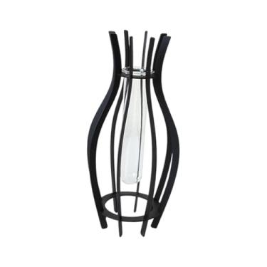 Imagem de IEUDNS Vaso de mesa de vidro transparente tubo hidropônico decoração para casa ornamento vaso de flores recipiente de planta plantador para casamento, Preto 6.5x6.5x20cm