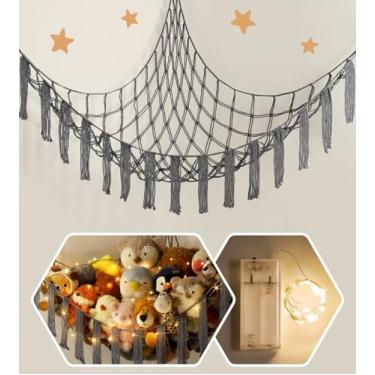 Imagem de Rede de bichos de pelúcia para armazenamento de canto com luz LED – rede grande de pelúcia – organizador de pendurar para animais de pelúcia – Redes de ursinho de pelúcia, decorações de quarto