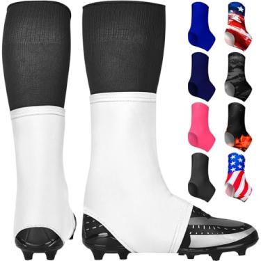 Imagem de Exxact Sports Capas de chuteira de futebol Spats – Mantenha seus cadarços amarrados e chuteiras limpos, palitos de futebol para chuteiras, perfeitos para beisebol, futebol, lacrosse, hóquei (branco