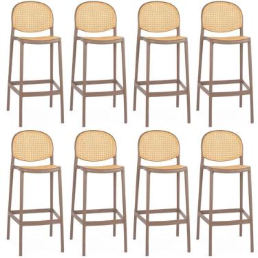 Imagem de Kit 8 Banqueta Alta Com Encosto Roma Em Polipropileno - Marrom Claro