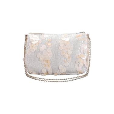 Imagem de QWINEE Bolsa feminina de lantejoulas com bordado floral para noite elegante mini bolsa transversal bolsa de festa de casamento, Bege, One Size, Macio
