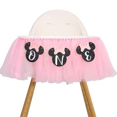 Imagem de Banner Minnie Mouse One High Chair - Minnie First/1st Decorations, Mouse First Highchair Banner, One Guirlanda Banner para festa de 1º aniversário (rosa)